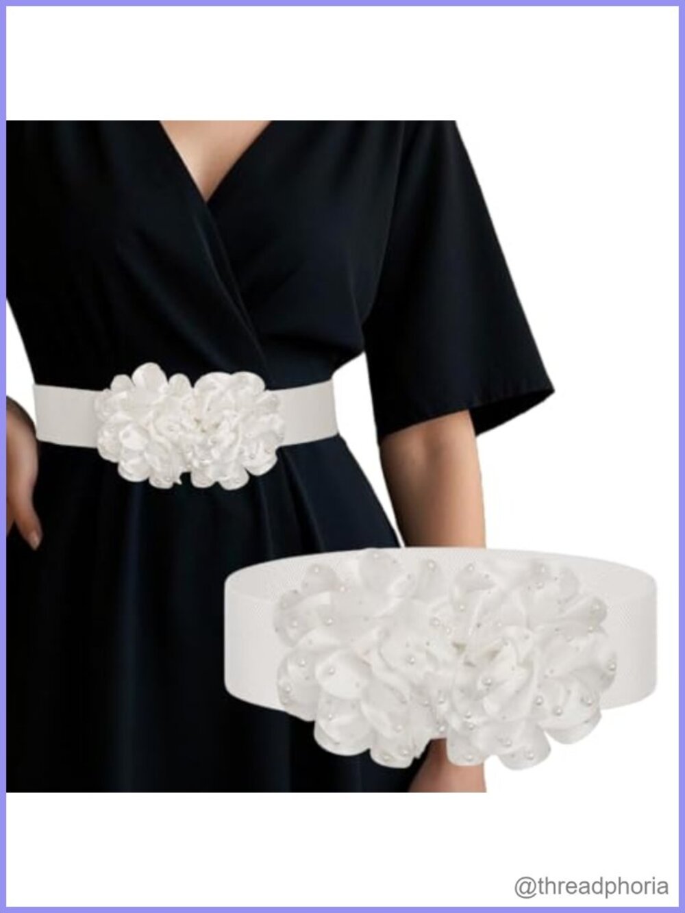 Wide Elastic Flower Belt Stretchy Pearl Waist Belt Stylish Jewelry Accessory